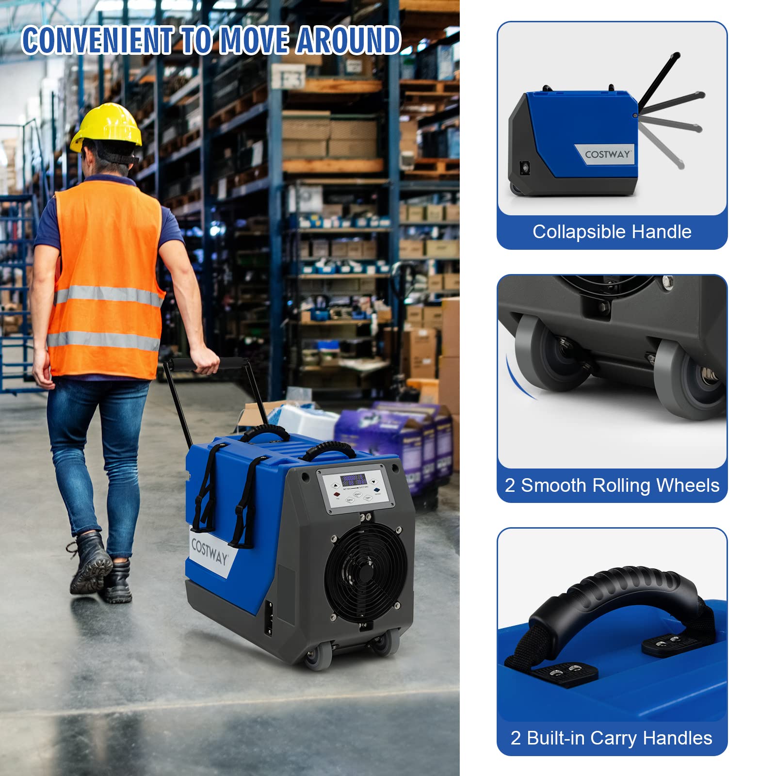 Costway 180 Ppd Commercial Dehumidifier, Industrial Dehumidifier With 24.6Ft Drain Hose, Pump, Auto Defrost & Memory Starting, P
